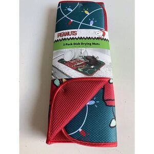 2 Pack Peanuts Snoopy Holidays Dish Drying Mat Dog House Christmas Lights NEW